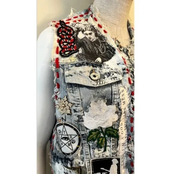 DREAM & DESTROY PUNK ROCK PATCH CUSTOM VINTAGE DENIM VEST - Picture 5 of 16